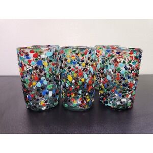 6 Blown Confetti Rock Drinking Tall Glasses Pebbled Colorful Fiesta
